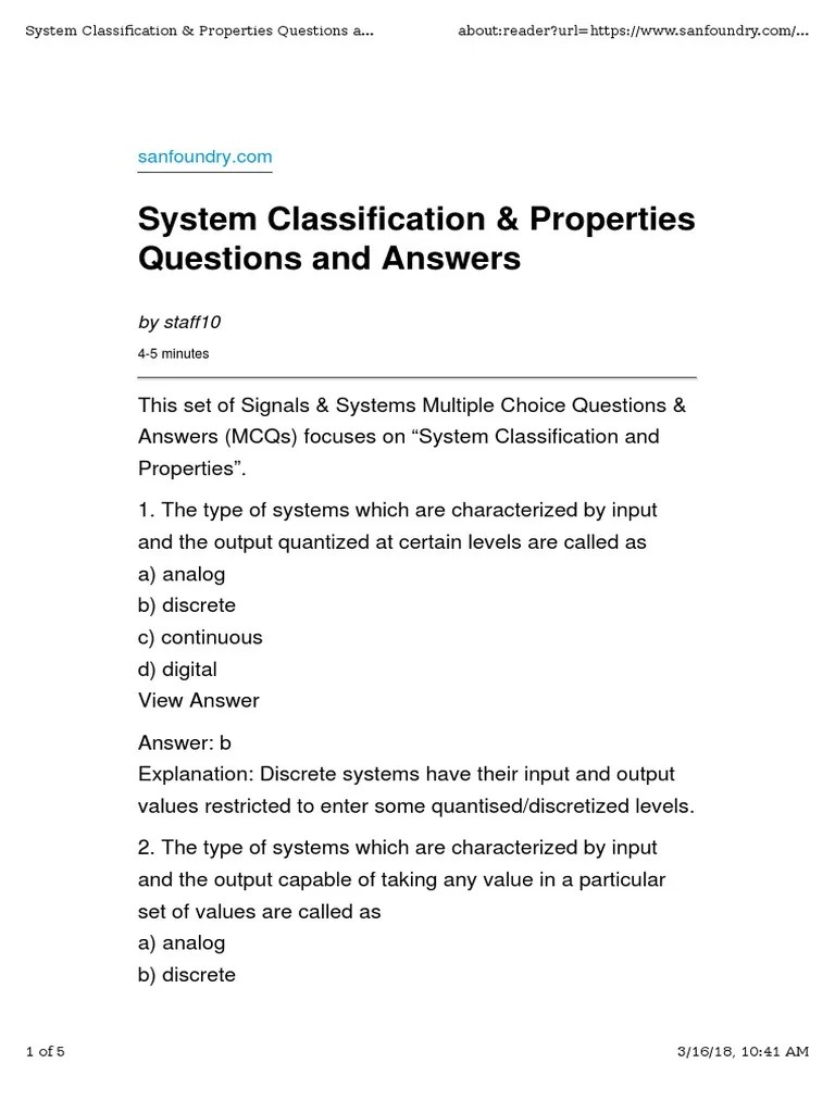 Questions & Answers On Signals and Systems Basics PDF Exponential