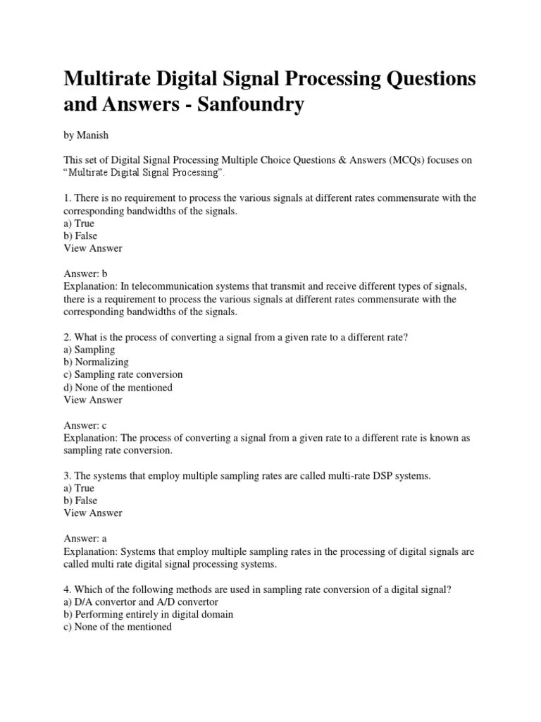 Questions & Answers On Multirate Digital Signal Procesing PDF