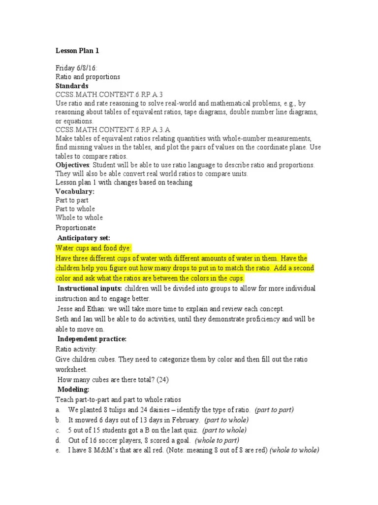 Ccss Math.Content.6.Rp.A.3 Lesson Plan 1 Download Free PDF Fuel Efficiency Ratio