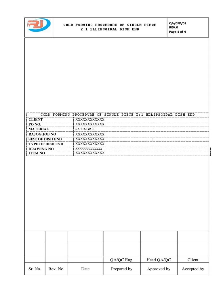 Cold Forming Procedure Ellipsoidal Dish End PDF Quality Assurance Industries