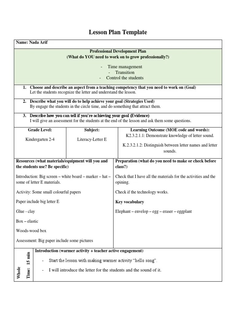 lesson plan templet 1 Lesson Plan Educational Assessment