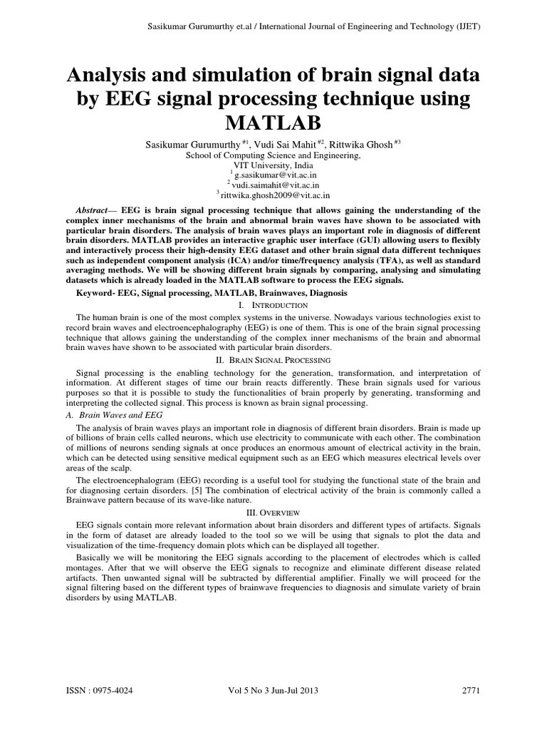 Analysis and Simulation of Brain Signal Data by EEG Signal Processing