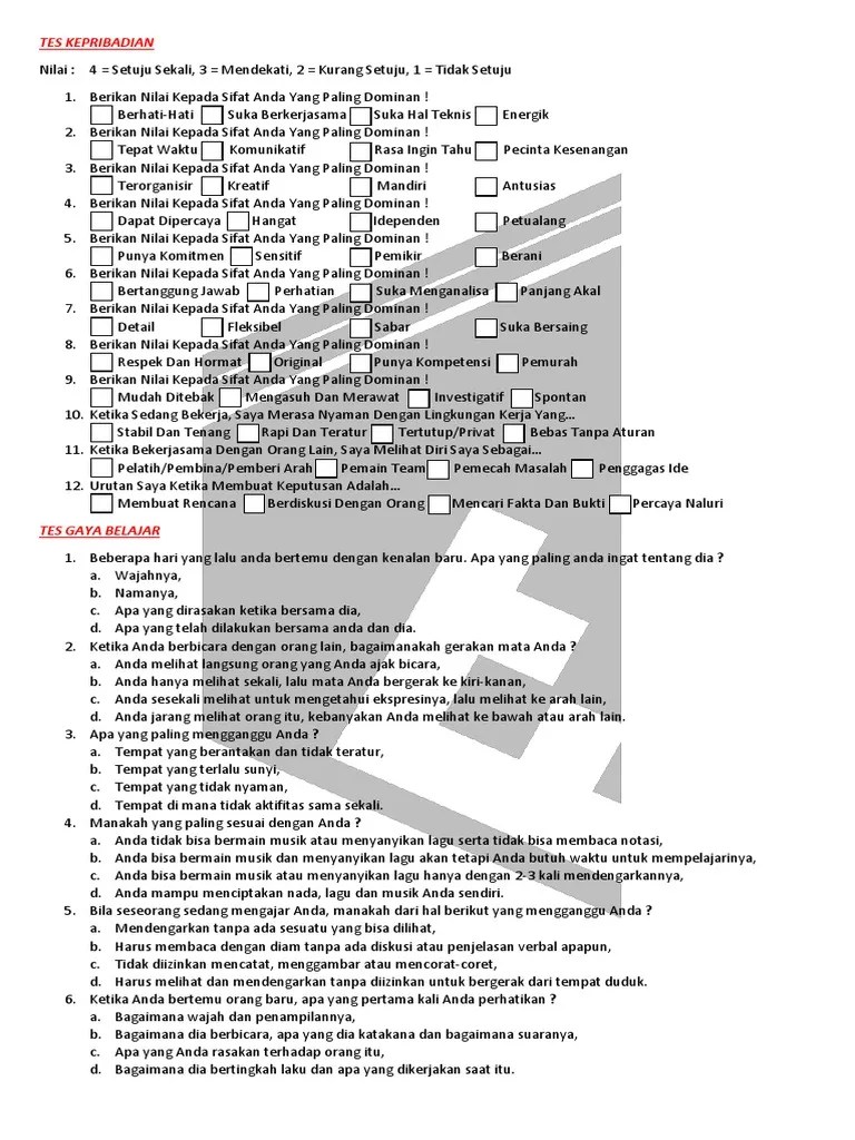 soal tes minat bakat