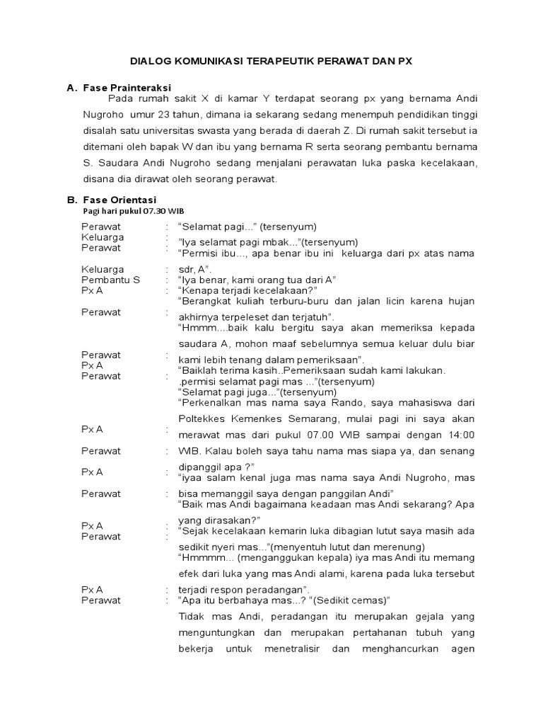 Contoh Dialog Komunikasi Terapeutik Perawat Dan Pasien - Temukan Contoh