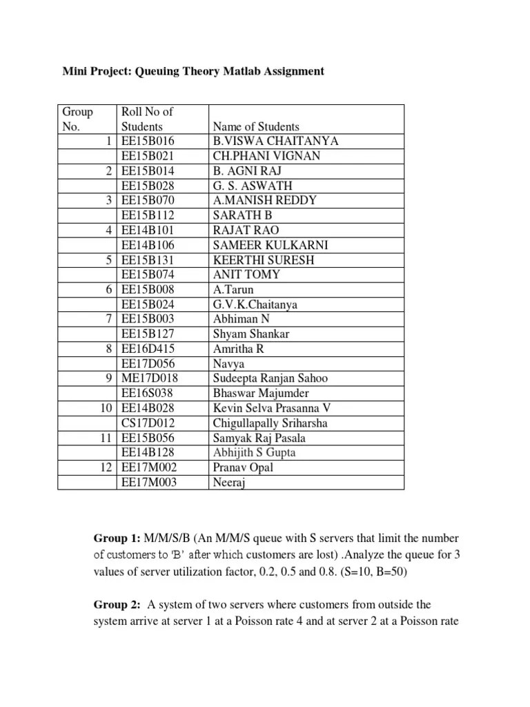 QueuingTheory Matlab Assignment PDF Systems Science Operations