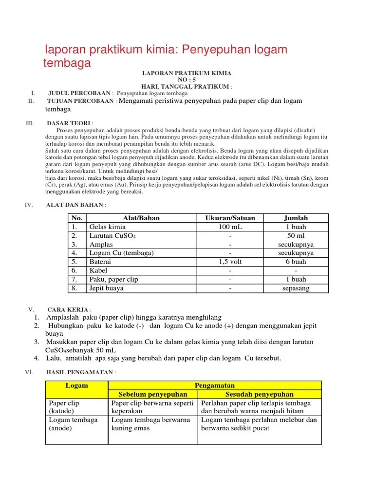 Laporan Praktikum Kimia Penyepuhan | PDF