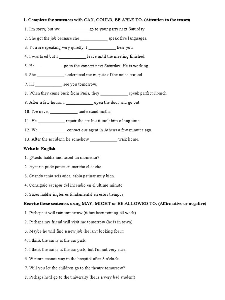 Varied Modal Verbs Exercises Ii Pdf | Pdf | Syntax | Linguistic Typology