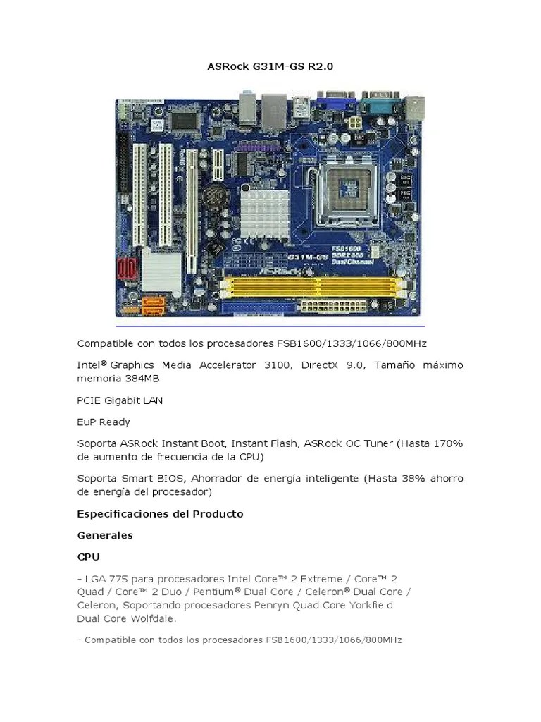 ASRock G31MGS R2.0 Descargar gratis PDF USB Hardware de la
