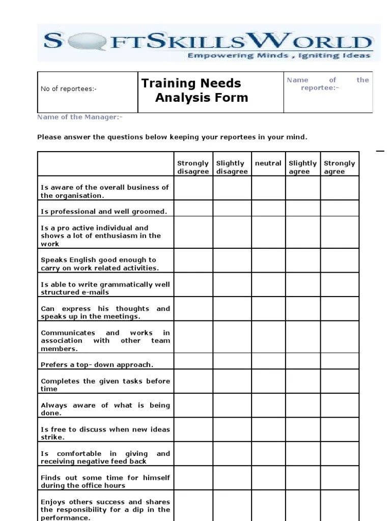 Training Needs Analysis Questionnaire PDF