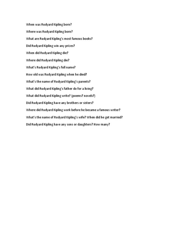 Rudyard Kipling Questions, Biography | PDF