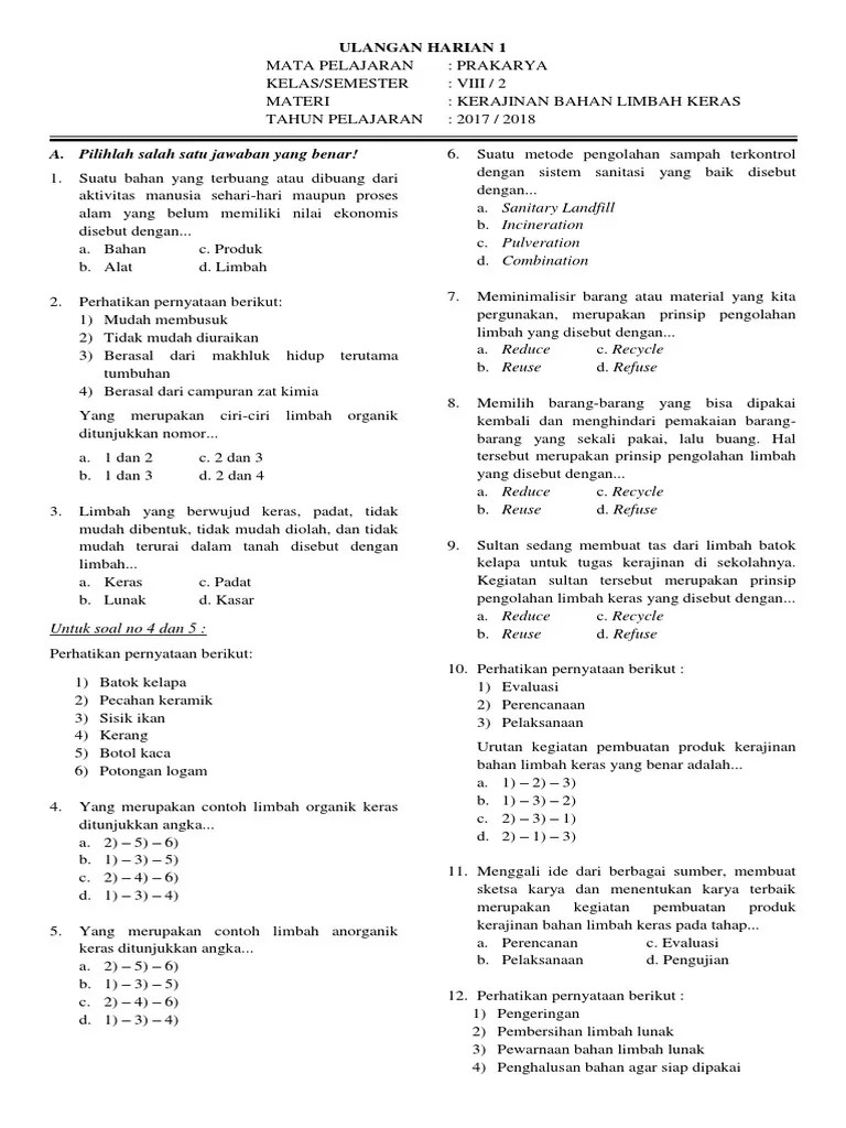 1Soal Mid Semester 2 Prakarya Kelas 8