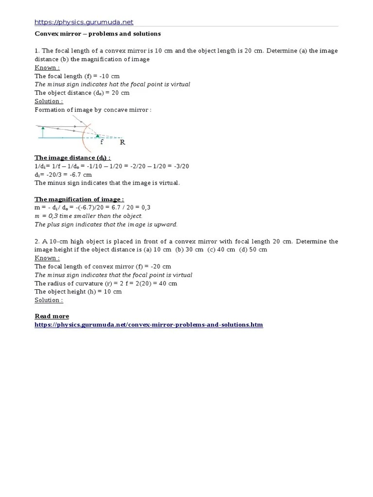 Convex Mirror Problems and Solutions PDF Atomic Equipment