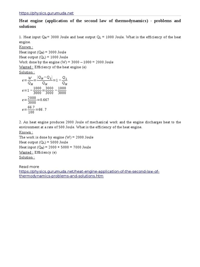 Heat Engine (Application of the Second Law of Thermodynamics) Problems