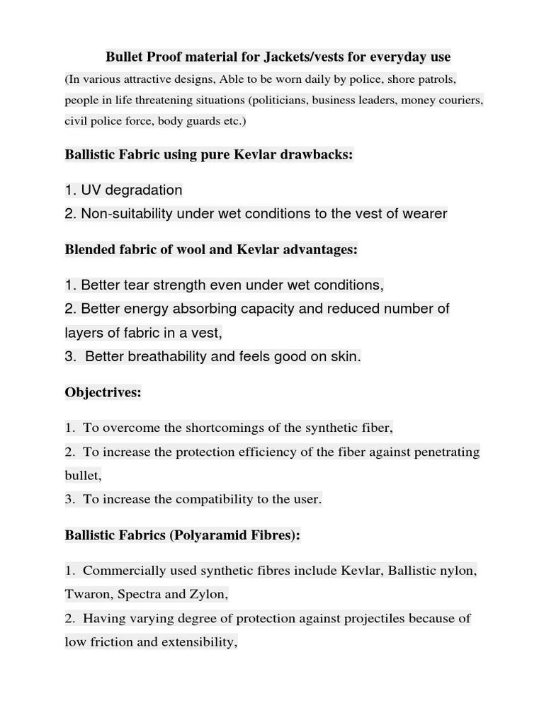 Bullet Proof Material For Jackets PDF