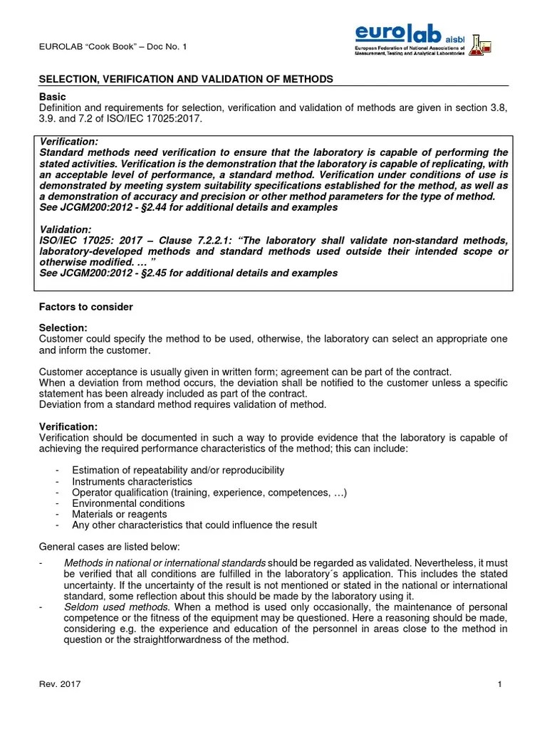 Guidelines for the Selection, Verification, and Validation of Testing