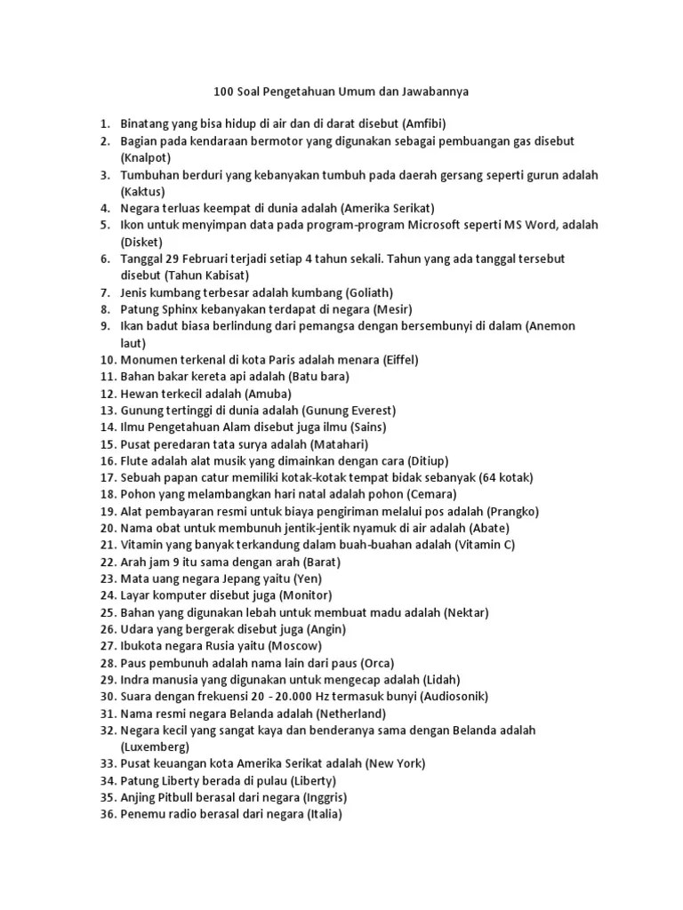 Soal Cerdas Cermat Pengetahuan Umum Tingkat Sd – Rasanya