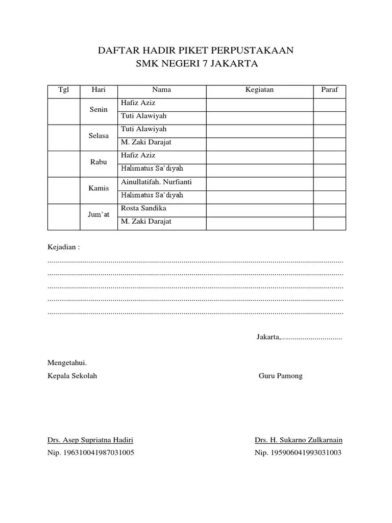 Format Daftar Hadir Guru Piket IlmuSosial.id