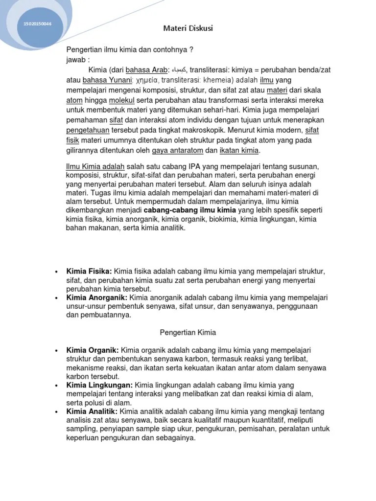 Pengertian Ilmu Kimia Dan Contohnya | PDF