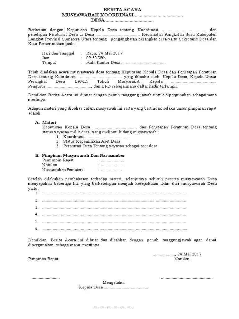 Berita Acara Rapat Musyawarah | PDF