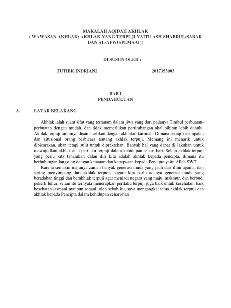 Makalah Aqidah Akhlak (Sabar Dan Pemaaf) | PDF