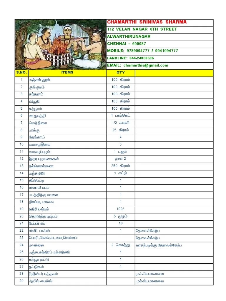 Ayudha Pooja List PDF