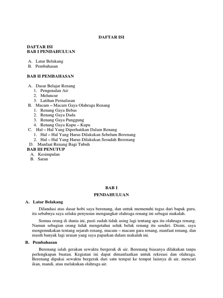 Makalah Singkat Renang Gaya Dada Contoh Surat