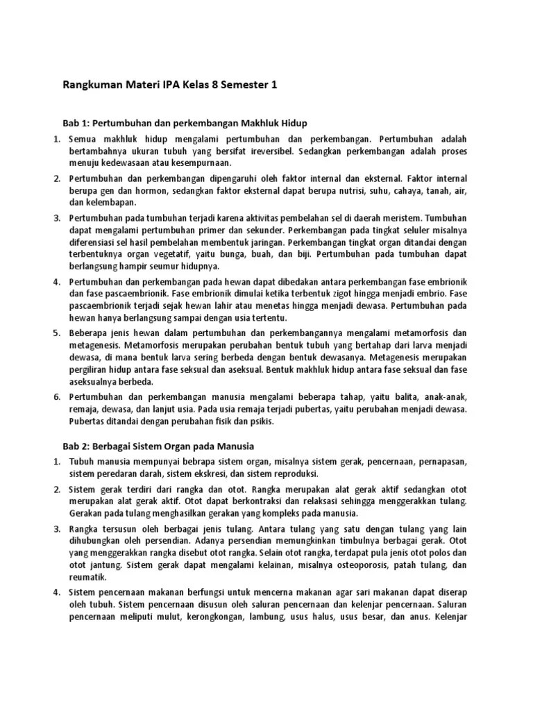 Rangkuman Materi IPA Kelas 8 Semester 1 | PDF