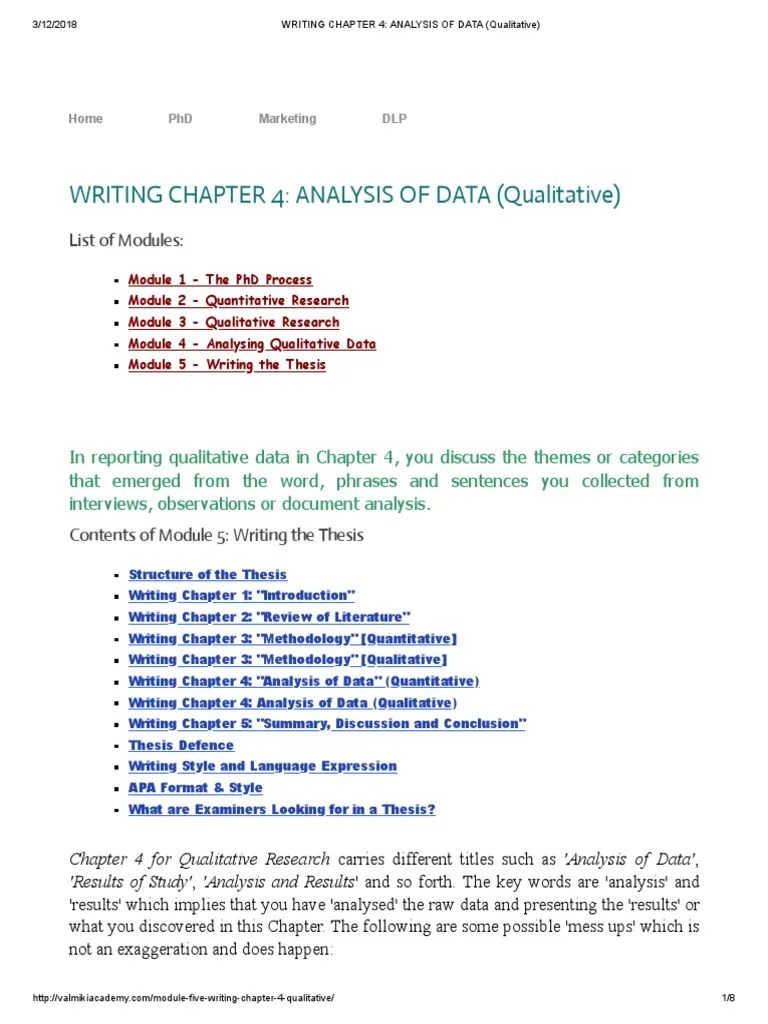 Writing Chapter 4 Analysis of Data (Qualitative) Qualitative