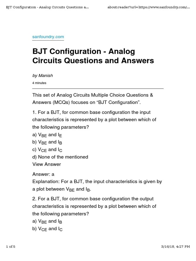 Questions On BJT Biasing PDF Bipolar Junction Transistor