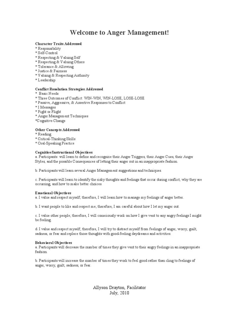 Anger Management Intro and Objectives Anger Behavioural Sciences