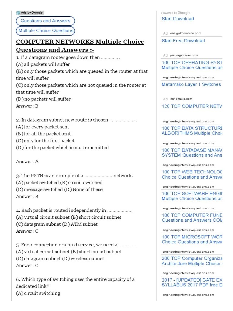 100 COMPUTER NETWORKS Multiple Choice Questions and Answer PDF
