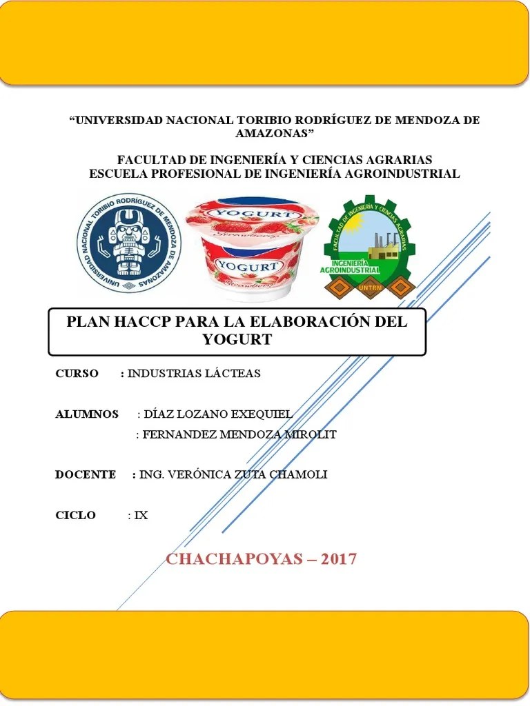 Plan Haccp Para El Yogurt Análisis de Riesgo y Puntos Críticos de