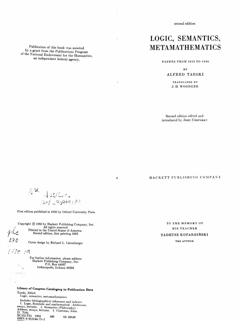 Alfred Tarski Logic Semantics Met a Mathematics