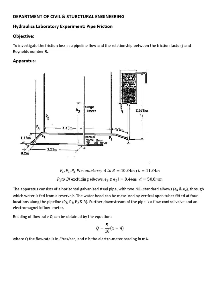 Department Of Civil & Sturctural Engineering Hydraulics Laboratory
