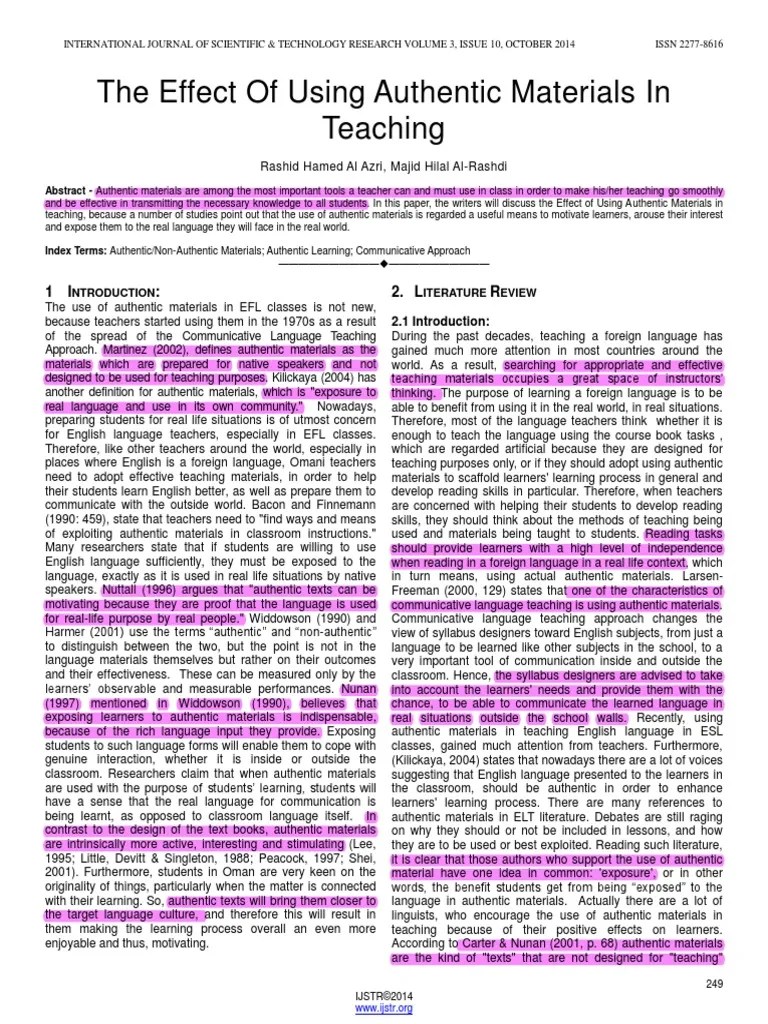 The Effect of Using Authentic Materials in Teaching PDF English As