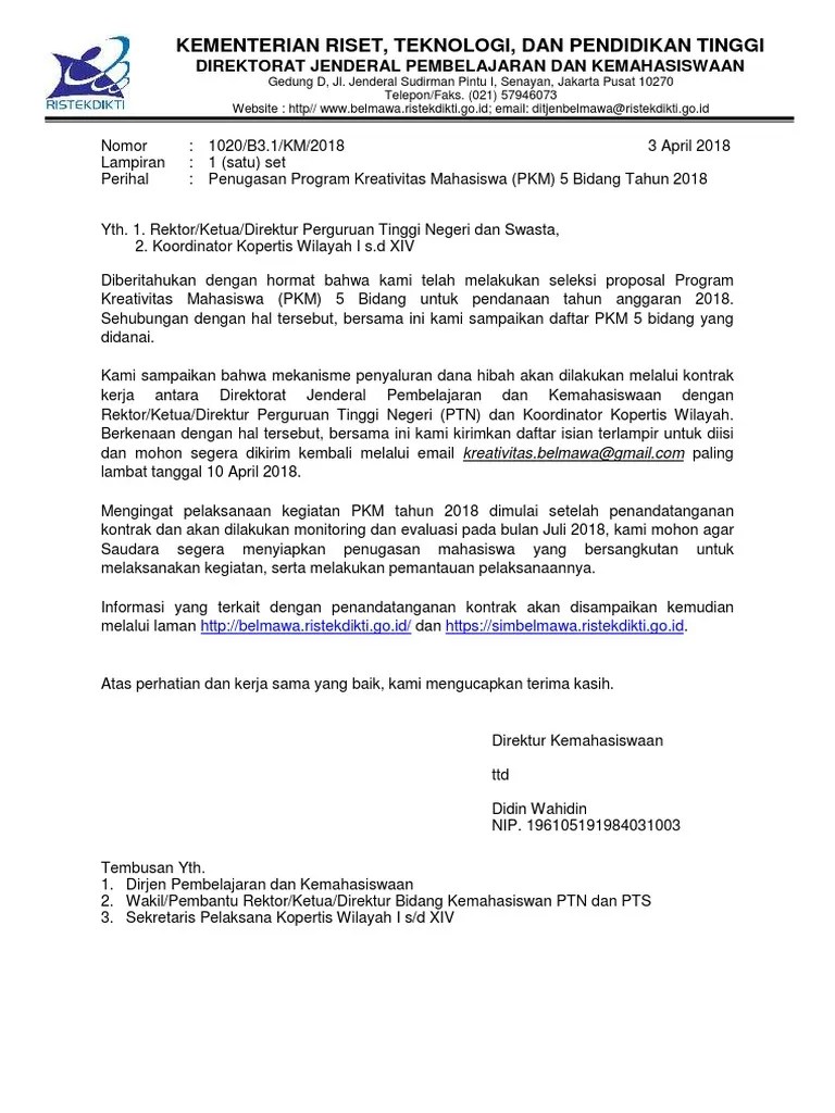 PKM 2018 5 Bidang Pendanaan Surat Lampiran | PDF
