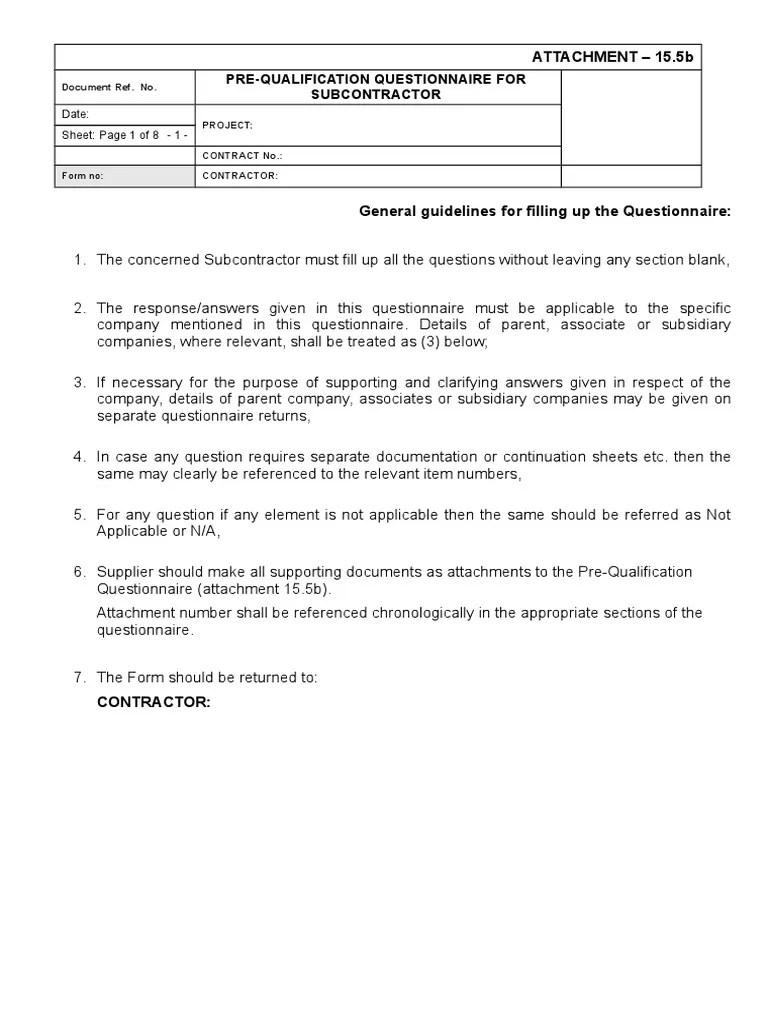 15.5b Prequalification Questionnaire(Sample) Questionnaire
