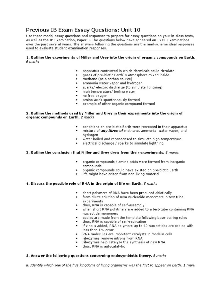 Ib Bio Previous IB Exam Essay Questions