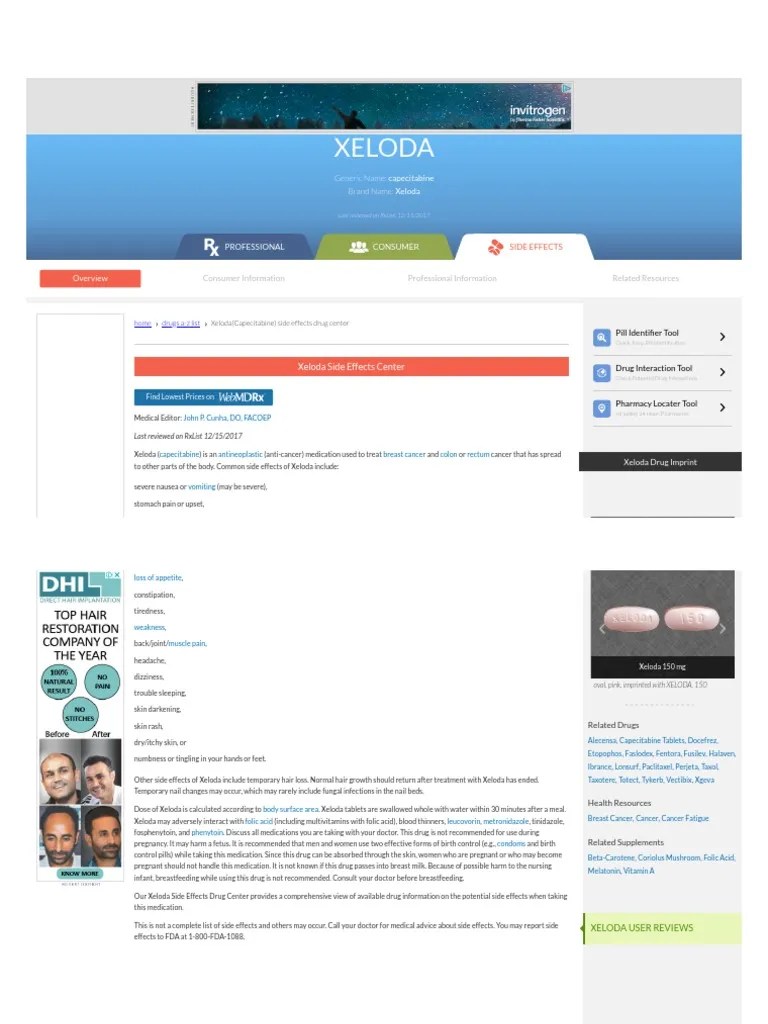 Common Side Effects of Xeloda (Capecitabine) Drug Center RxList PDF