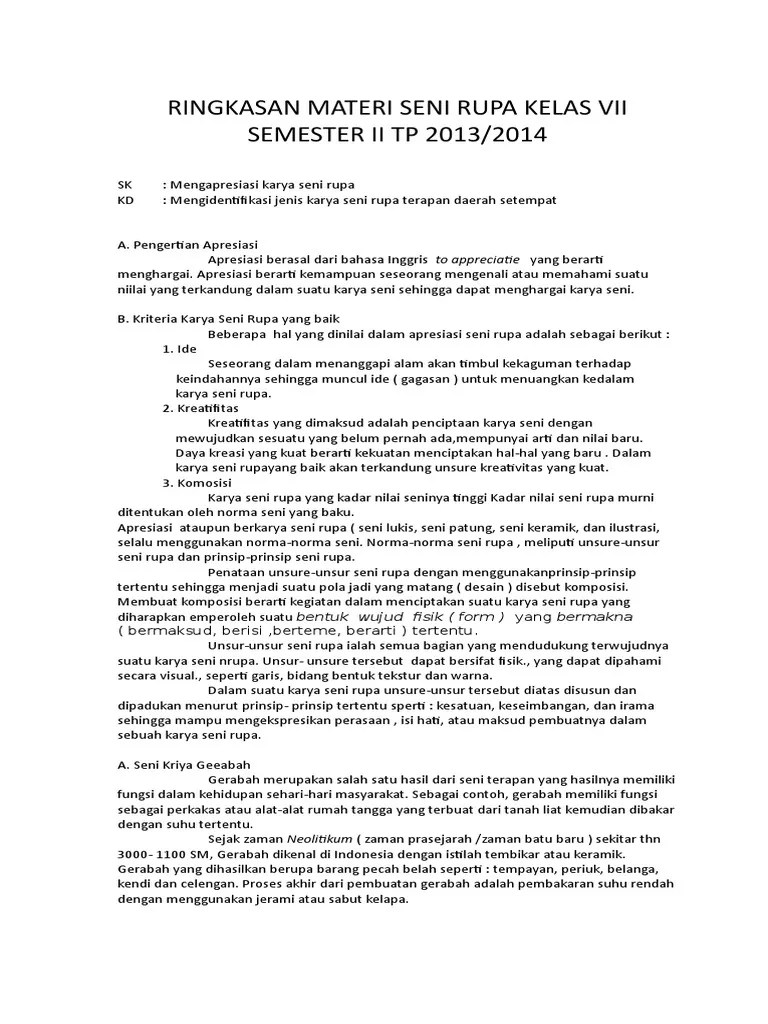 Ringkasan Materi Seni Rupa Kelas Vii Semester II TP 2013 | PDF