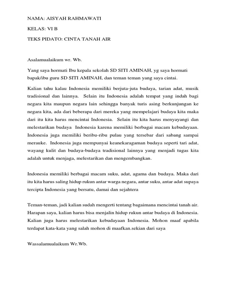 Pidato Cinta Tanah Air Singkat Untuk Anak Sd Kelas 6 – Gambaran