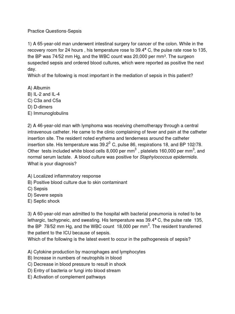 Practice Questions Sepsis PDF