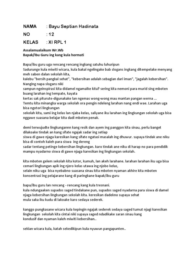 Contoh Pidato Bhs Jawa Tentang Kebersihan Lingkungan