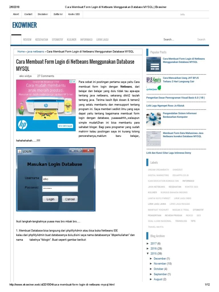 Cara Membuat Form Login Di Netbeans Menggunakan Database