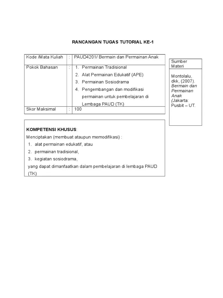 Rancangan Tugas 1 Paud4201 | PDF