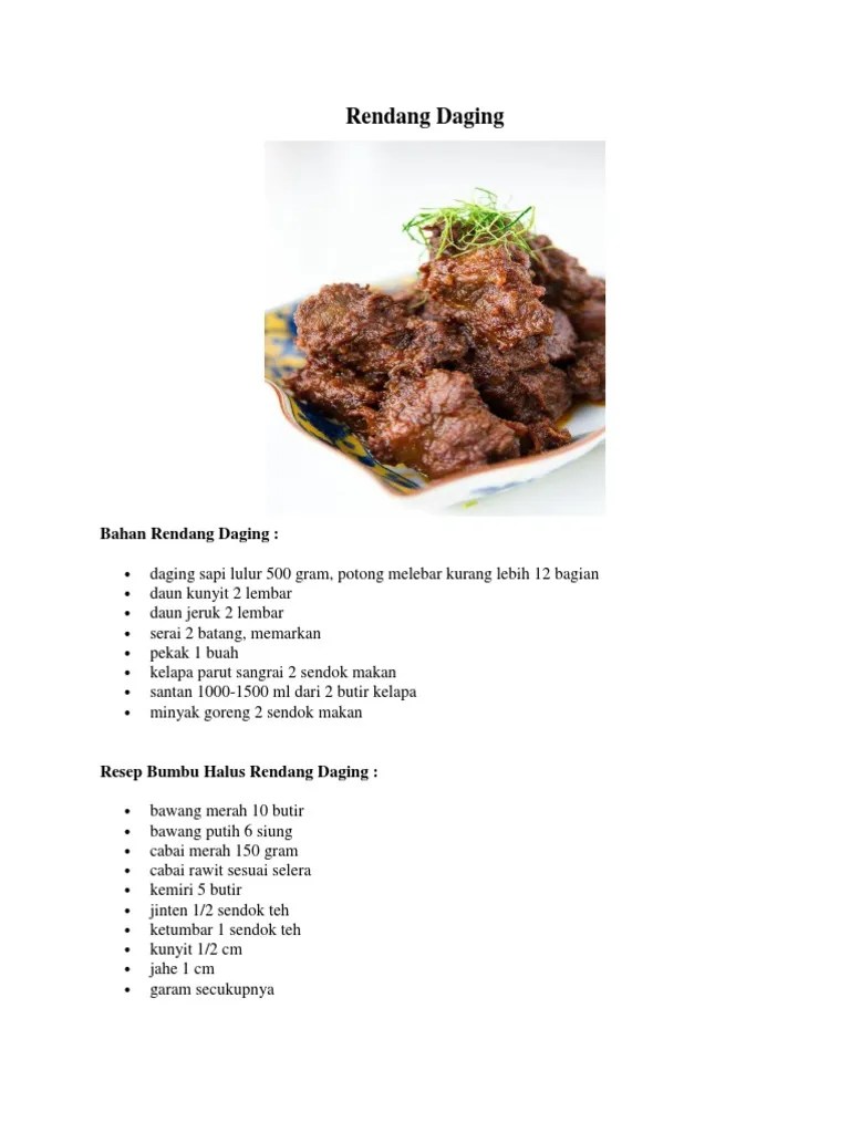 Resep Masak Rendang Daging Sapi Khas Sunda Masak Memasak