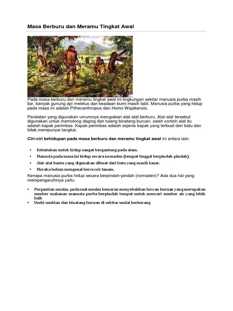 Masa Berburu Dan Meramu Tingkat Awal | PDF