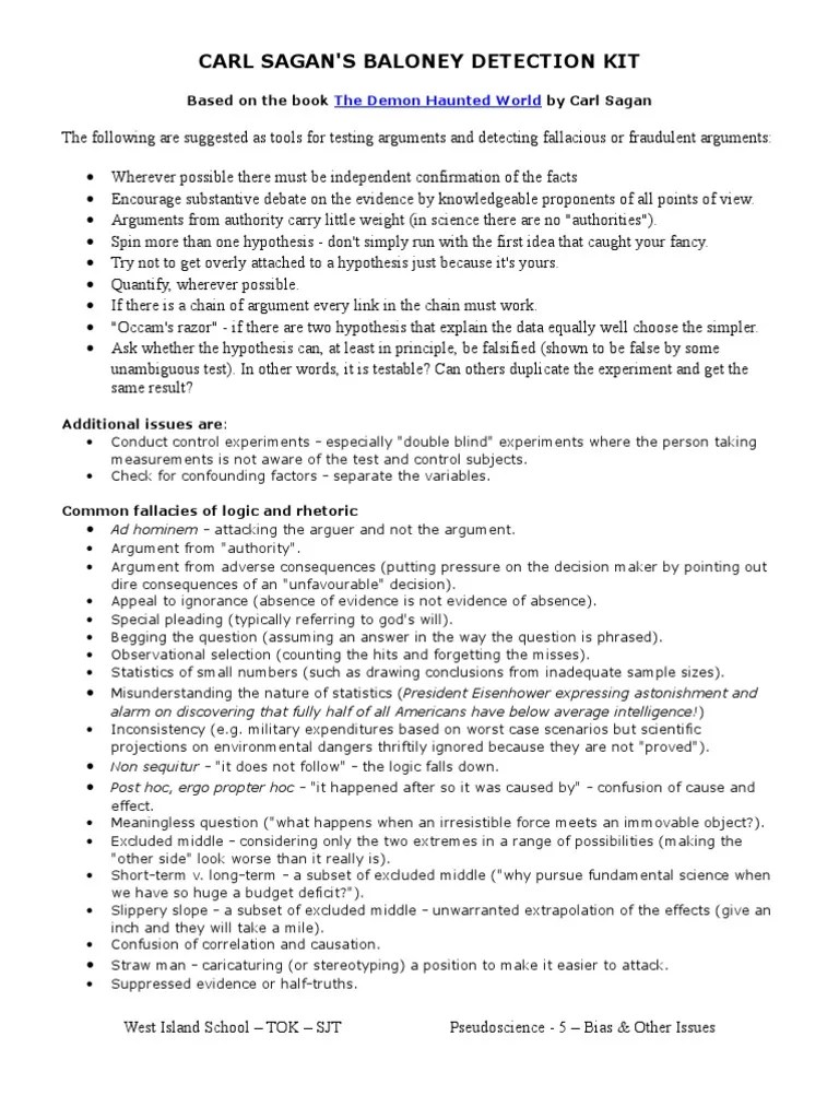 Baloney Detection Kit Worksheet