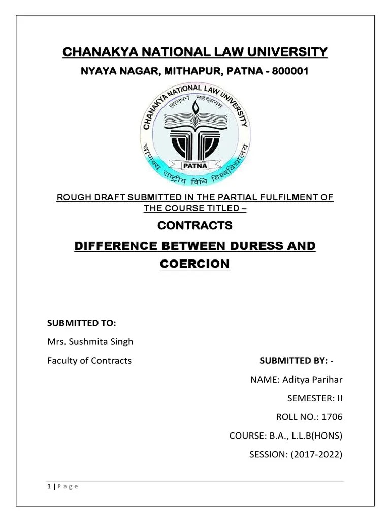 Analysis of the Difference Between Duress and Coercion in Contract Law PDF Consent Crime