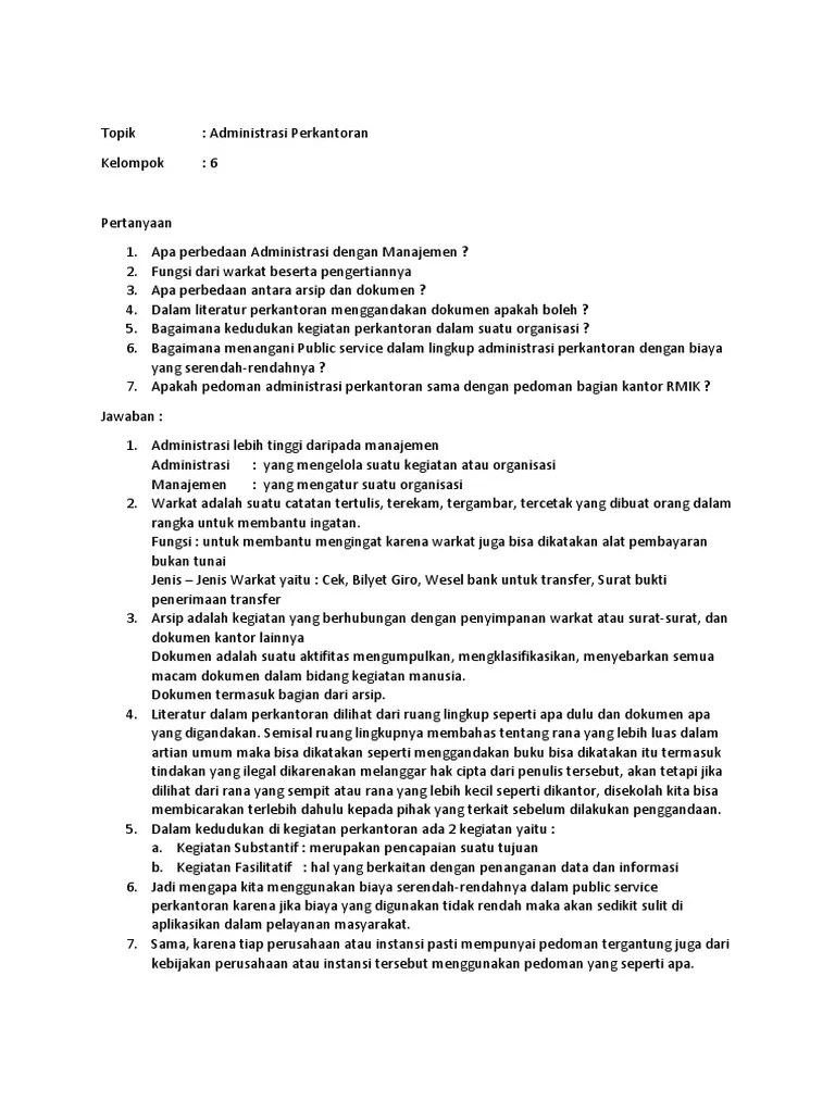 Adm Perkantoran 1 Pertanyaan | PDF
